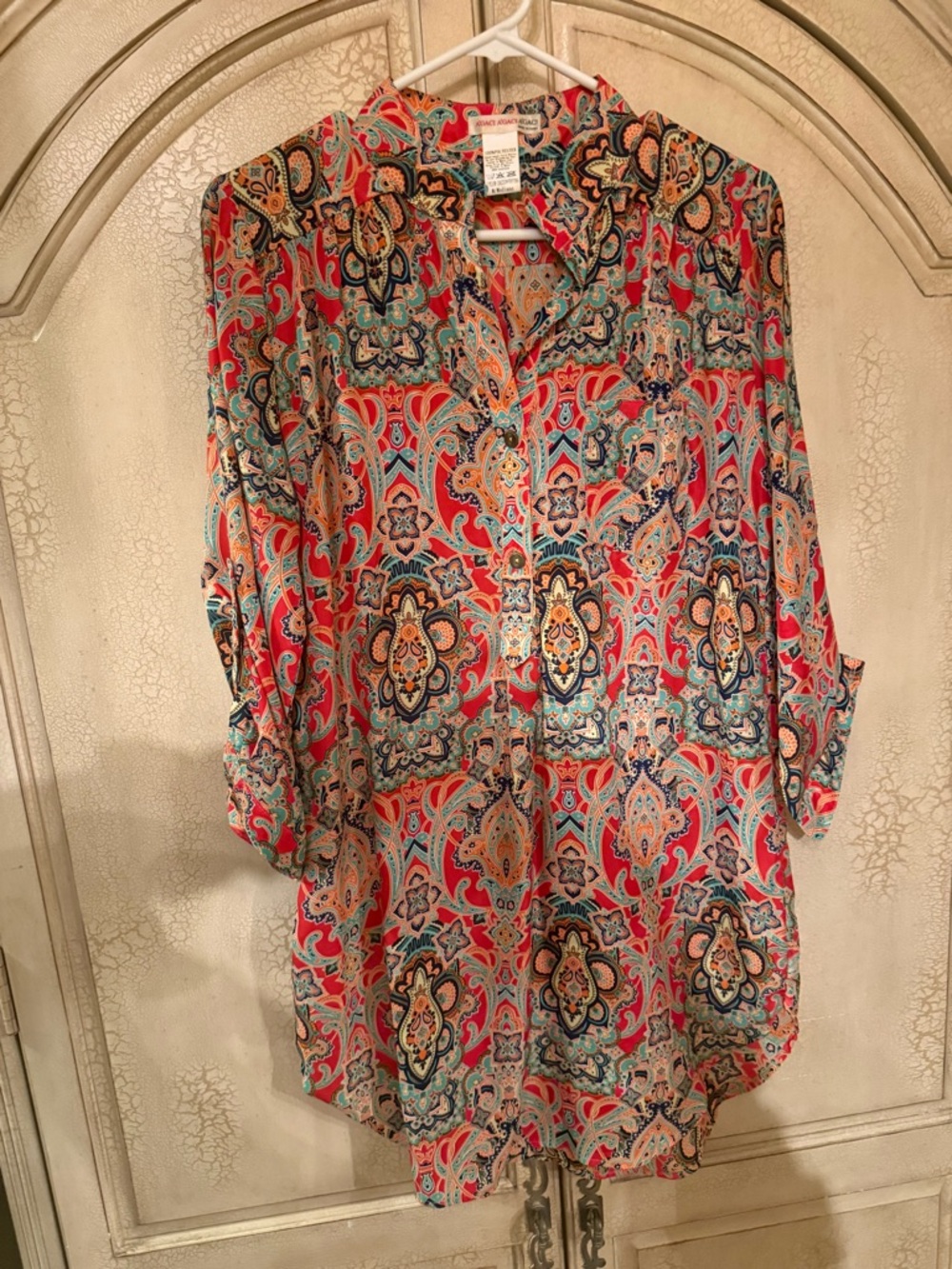Love Culture Coral Multi Paisley Button-Front Blouse